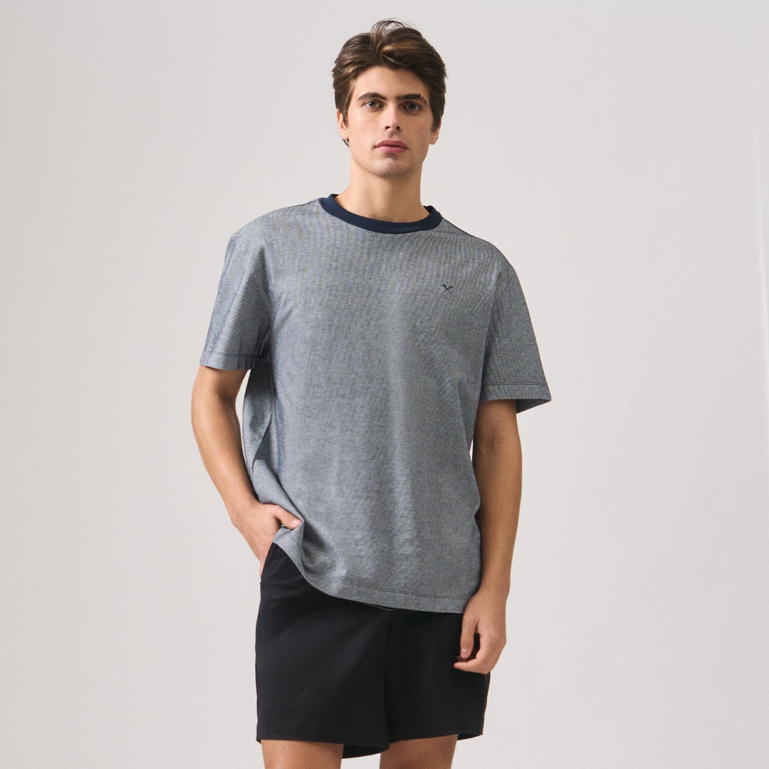 Regular Fit Ringer T-Shirt In Two-Tone Textured Knit