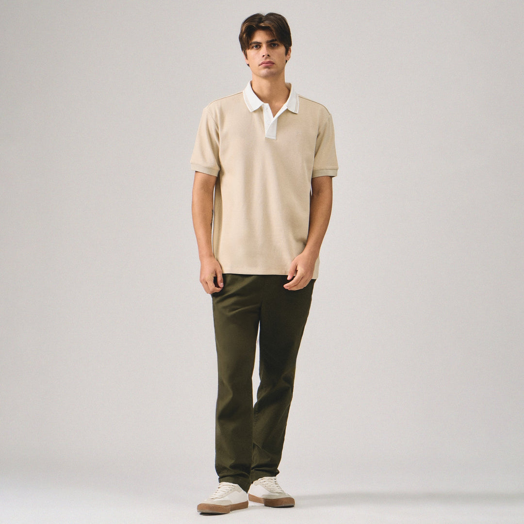 Regular Fit Polo Shirt With Contrast Placket & Collar In Honeycomb Pique