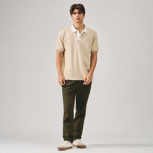 Regular Fit Polo Shirt With Contrast Placket & Collar In Honeycomb Pique