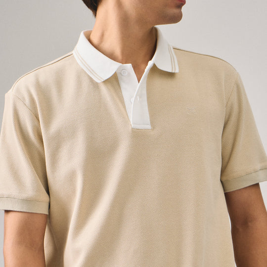 Regular Fit Polo Shirt With Contrast Placket & Collar In Honeycomb Pique