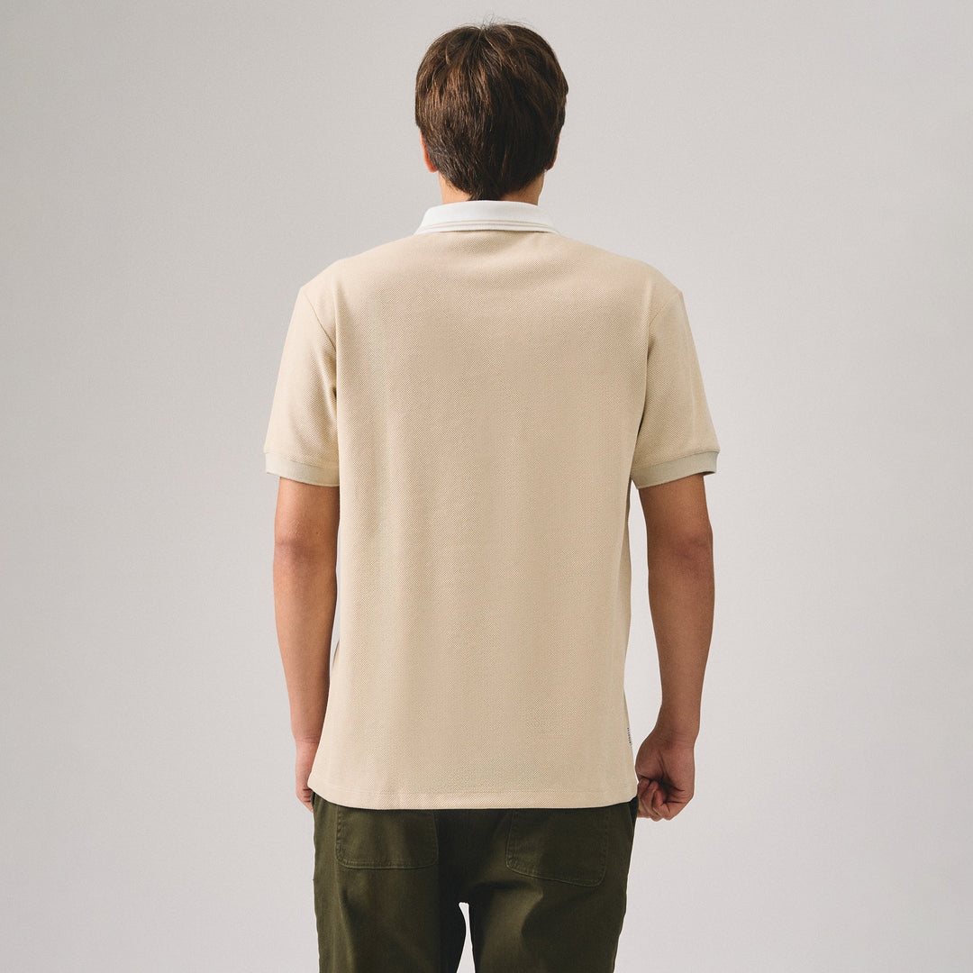 Regular Fit Polo Shirt With Contrast Placket & Collar In Honeycomb Pique