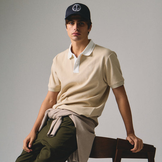 Regular Fit Polo Shirt With Contrast Placket & Collar In Honeycomb Pique