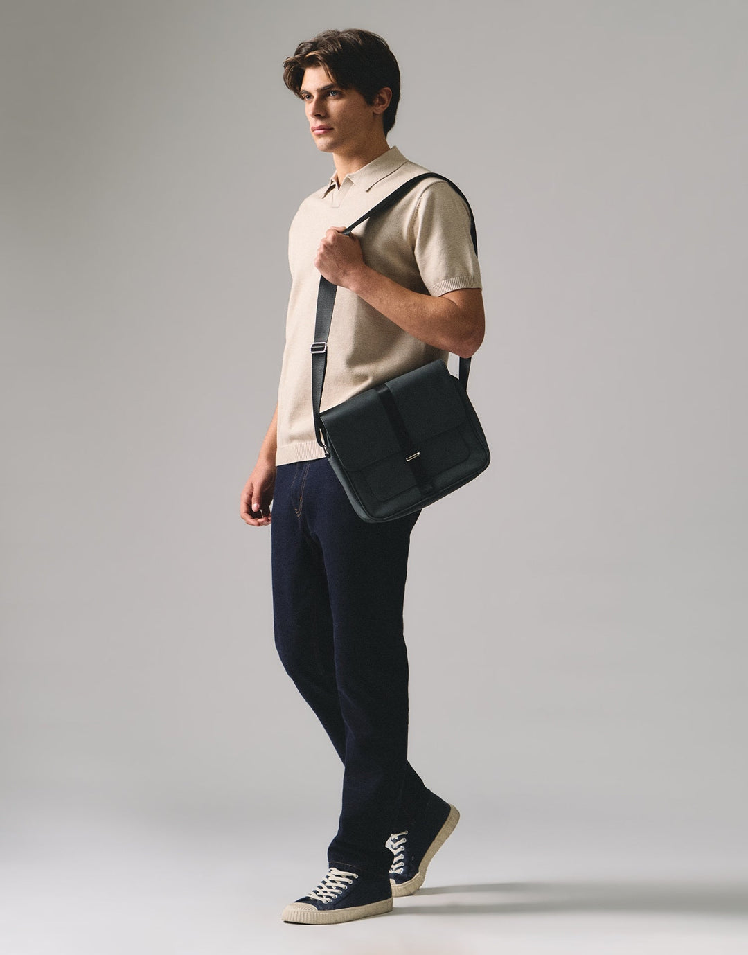 Regular Fit V-Placket Polo Shirt In Flat Knit
