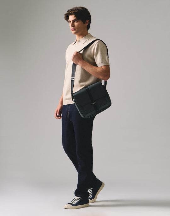Regular Fit V-Placket Polo Shirt In Flat Knit