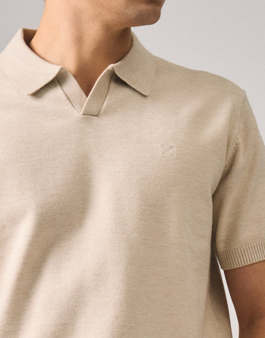 Regular Fit V-Placket Polo Shirt In Flat Knit