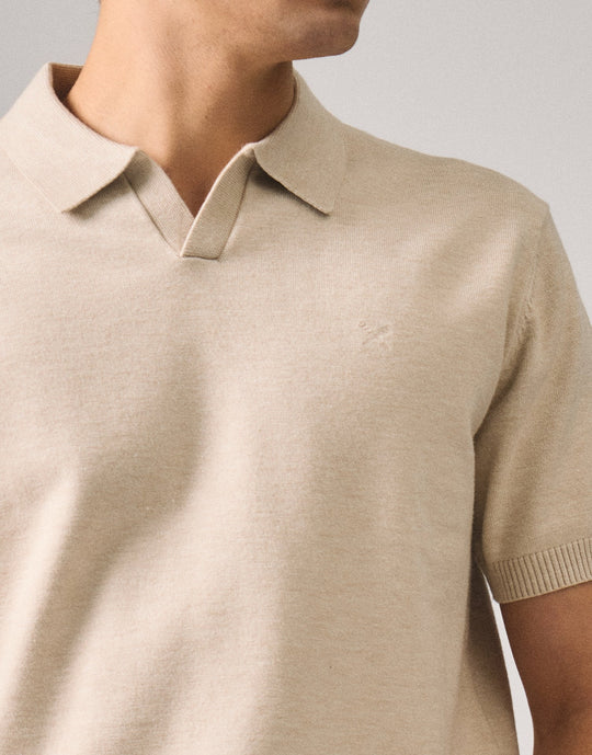 Regular Fit V-Placket Polo Shirt In Flat Knit