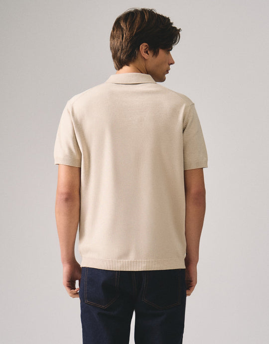 Regular Fit V-Placket Polo Shirt In Flat Knit