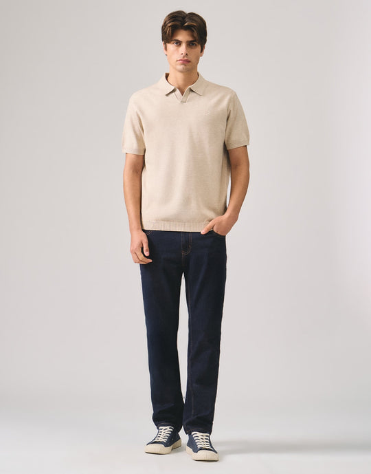 Regular Fit V-Placket Polo Shirt In Flat Knit