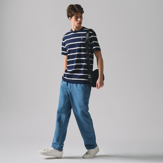 Regular Fit Basic Striped T-Shirt In  Knit Jersey