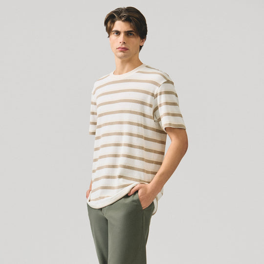 Regular Fit T-Shirt With Embossed Stripe Jacquard Detail In Heavy Jersey