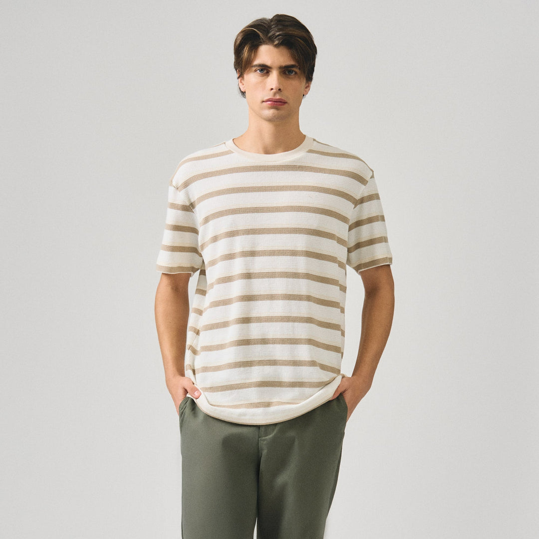 Regular Fit T-Shirt With Embossed Stripe Jacquard Detail In Heavy Jersey