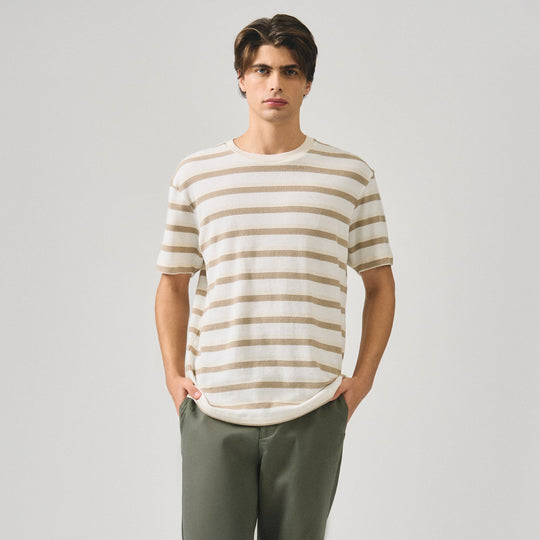 Regular Fit T-Shirt With Embossed Stripe Jacquard Detail In Heavy Jersey