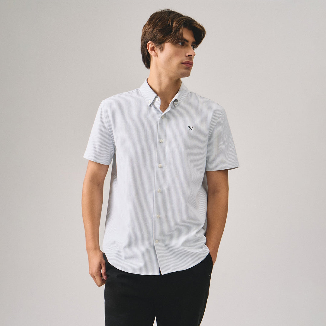 Regular Fit Short Sleeves Striped Oxford Shirt
