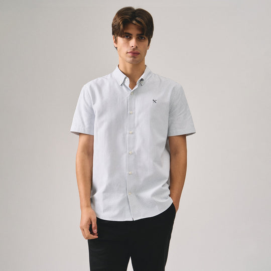 Regular Fit Short Sleeves Striped Oxford Shirt