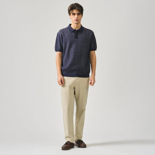 Regular Fit Polo Shirt With Contrast Jacquard Detail In Textured Knit