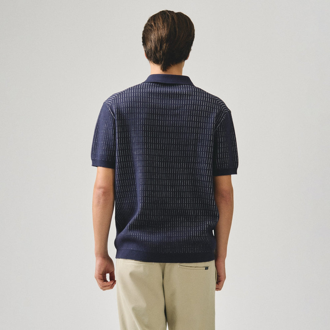 Regular Fit Polo Shirt With Contrast Jacquard Detail In Textured Knit