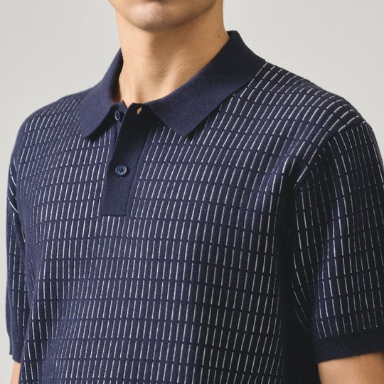 Regular Fit Polo Shirt With Contrast Jacquard Detail In Textured Knit