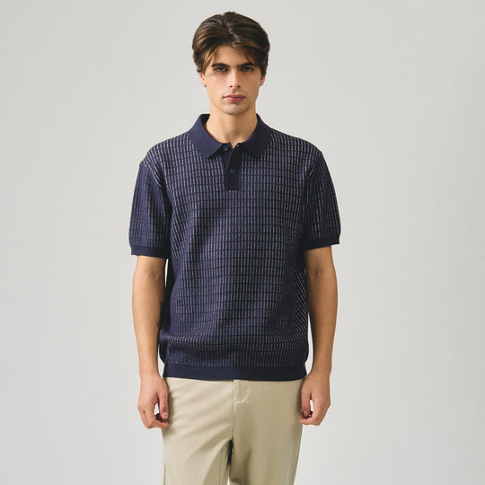 Regular Fit Polo Shirt With Contrast Jacquard Detail In Textured Knit