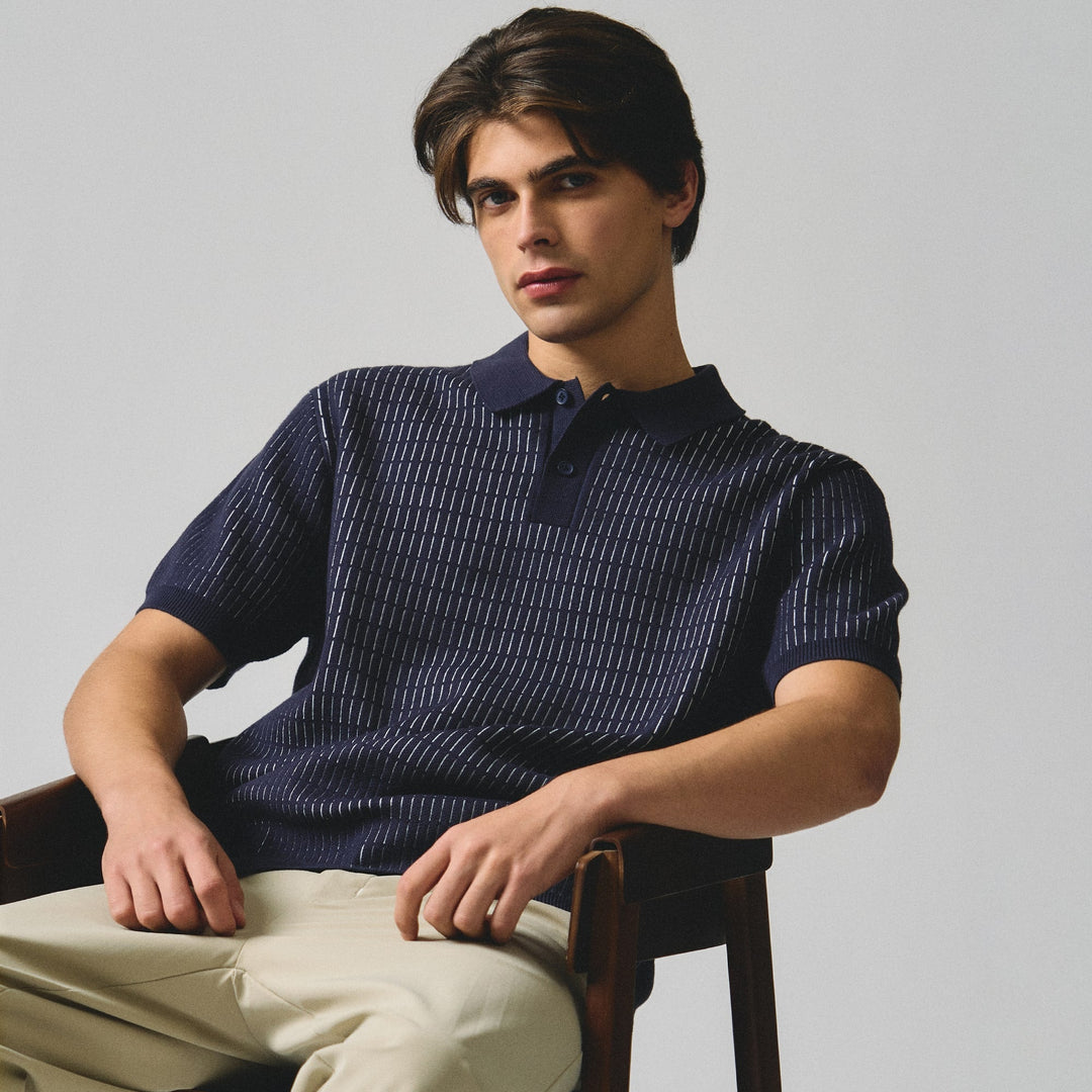 Regular Fit Polo Shirt With Contrast Jacquard Detail In Textured Knit
