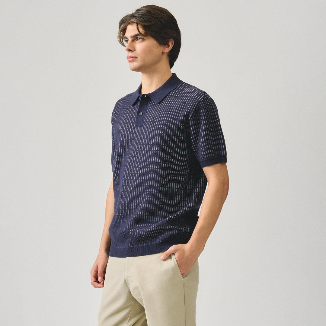 Regular Fit Polo Shirt With Contrast Jacquard Detail In Textured Knit
