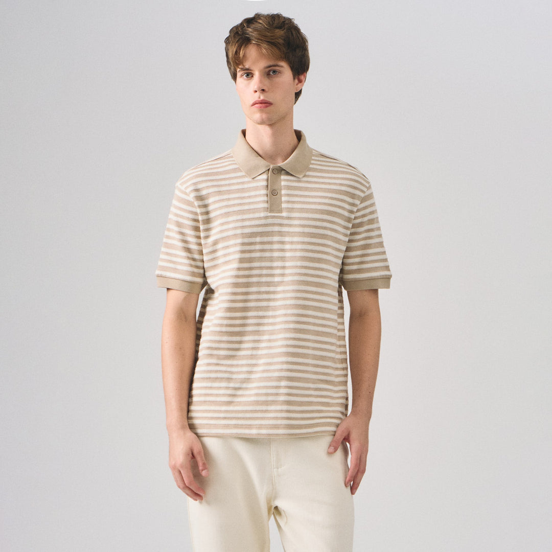 Regular Fit Polo Shirt In Jacquard Striped