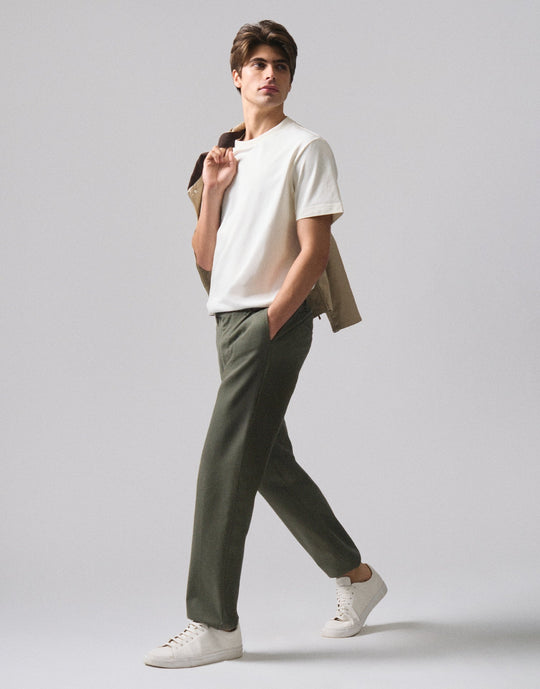 Straight Fit Elastic Back Twill Trousers