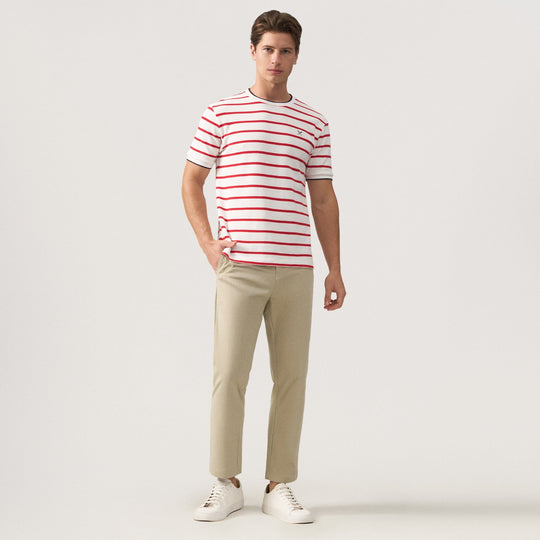 Regular Fit Striped T-Shirt With Contrast Tipping Detail In Honeycomb Pique