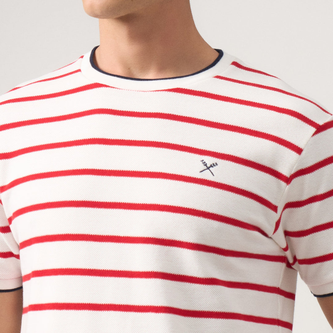 Regular Fit Striped T-Shirt With Contrast Tipping Detail In Honeycomb Pique