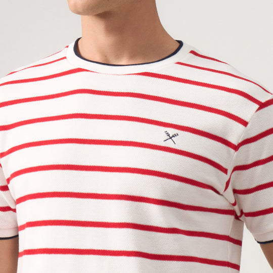 Regular Fit Striped T-Shirt With Contrast Tipping Detail In Honeycomb Pique