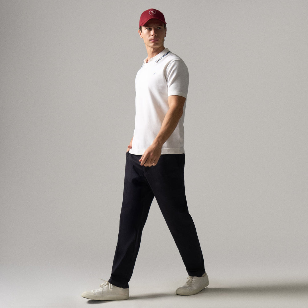 Regular Fit V-Placket Polo Shirt With Contrast Collar & Tipping In Textured Knit