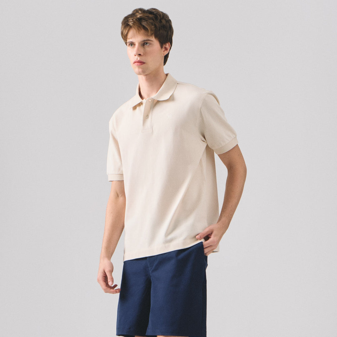 Regular Fit Polo Shirt With Textured Jacquard Collar In Micro Pique