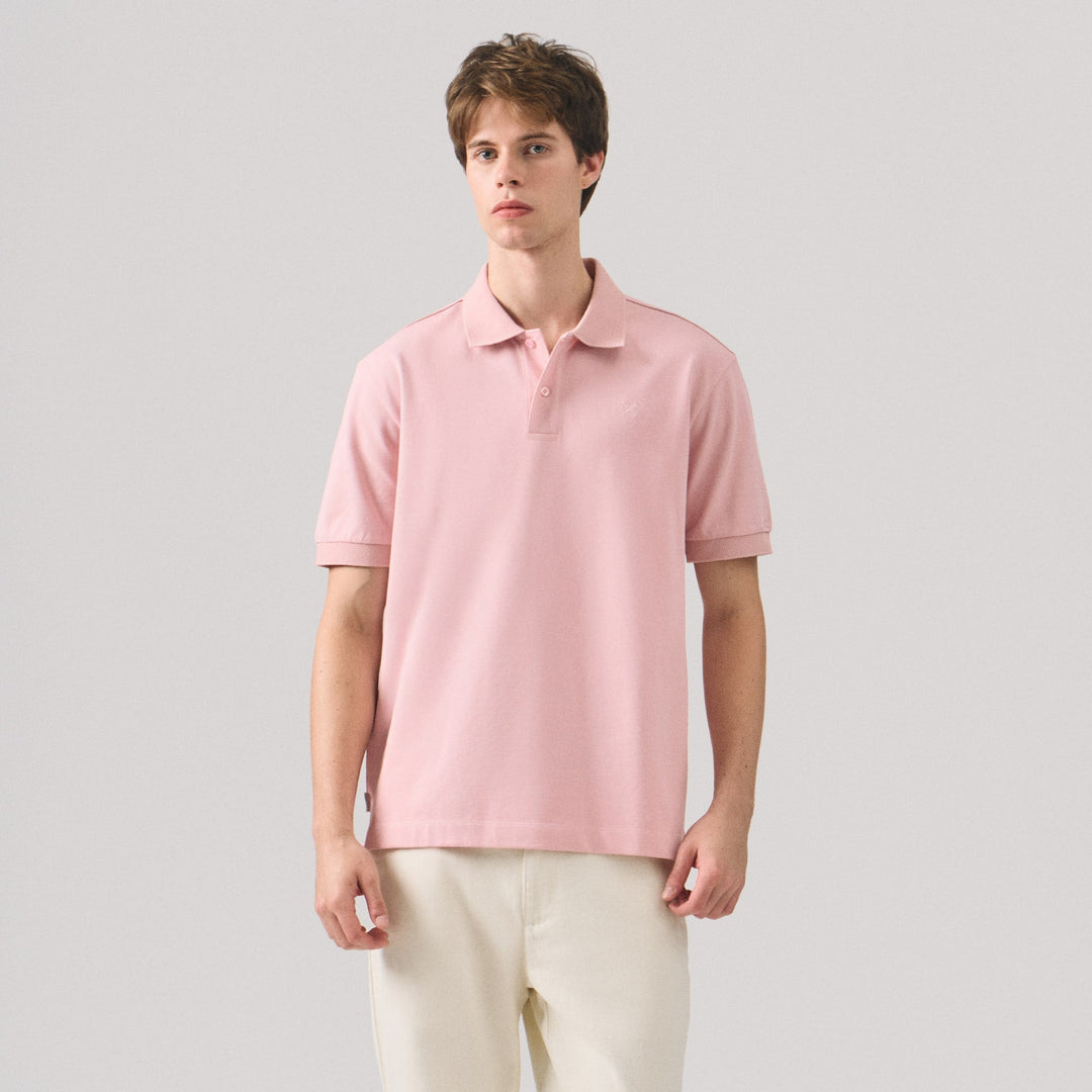 Regular Fit Polo Shirt With Textured Jacquard Collar In Micro Pique