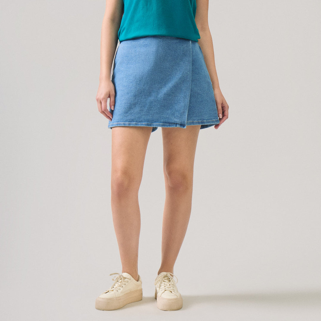 Mid-Wash Denim Skort