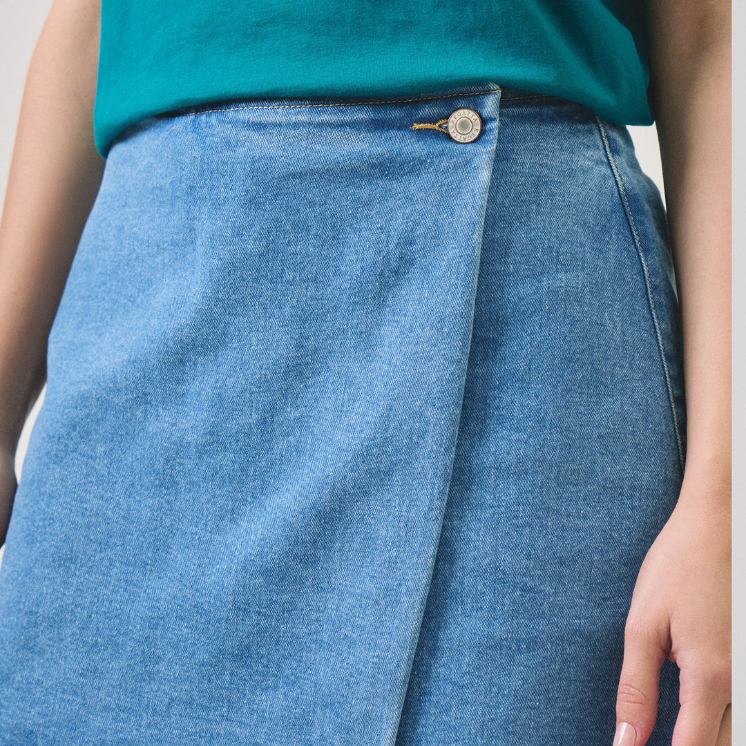 Mid-Wash Denim Skort