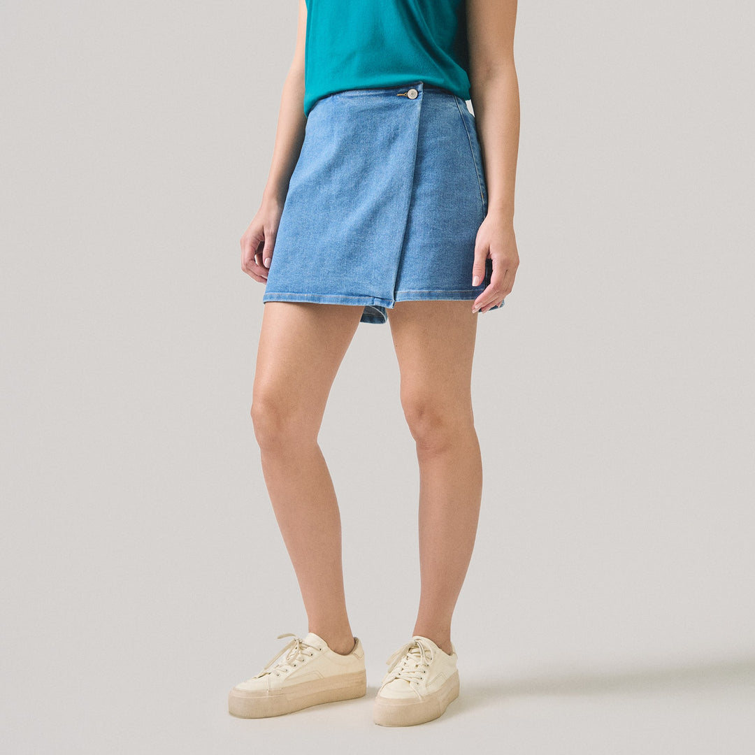 Mid-Wash Denim Skort