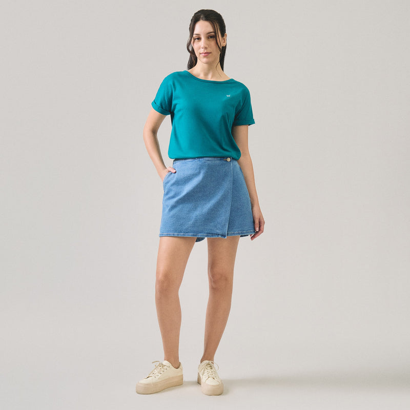 Mid-Wash Denim Skort