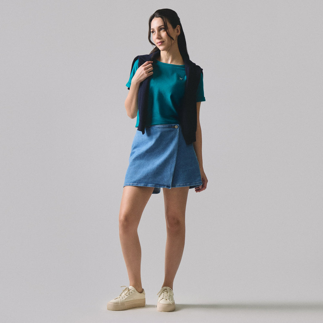 Mid-Wash Denim Skort