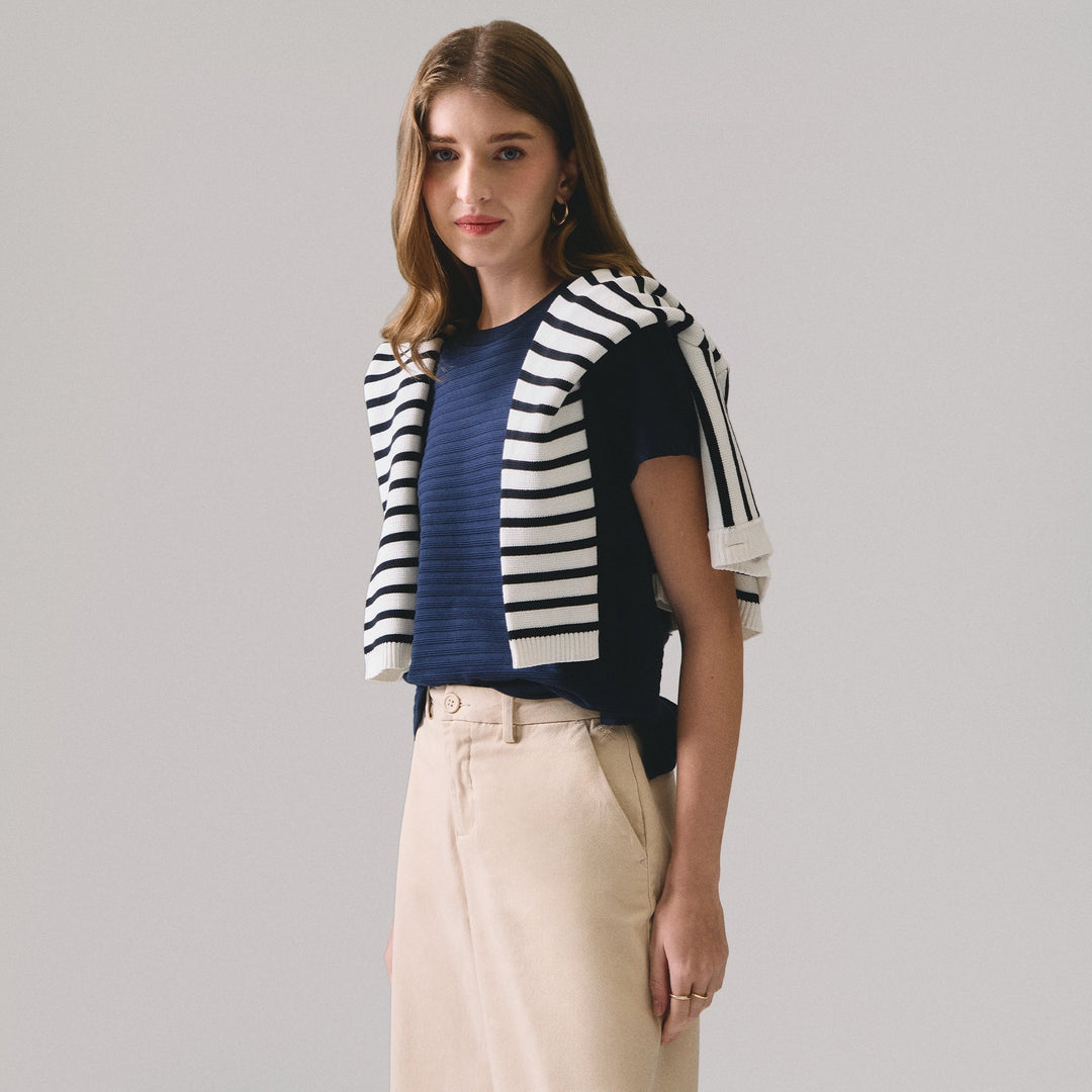 Jacquard Knit Striped T-Shirt