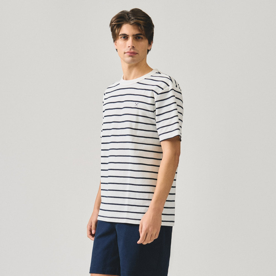 Regular Fit Striped T-Shirt In Honeycomb Pique