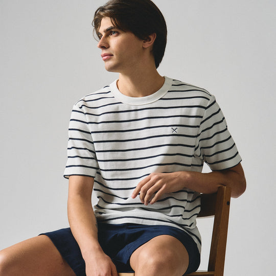 Regular Fit Striped T-Shirt In Honeycomb Pique