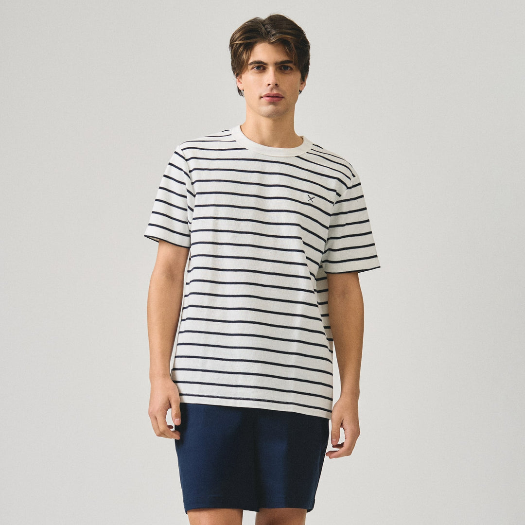 Regular Fit Striped T-Shirt In Honeycomb Pique