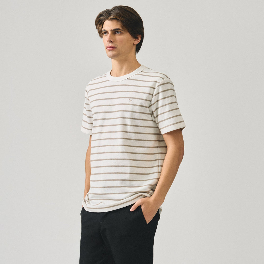 Regular Fit Striped T-Shirt In Honeycomb Pique