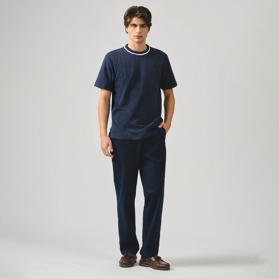 Regular Fit T-Shirt With Contrast Piping Detail In Textured Knit
