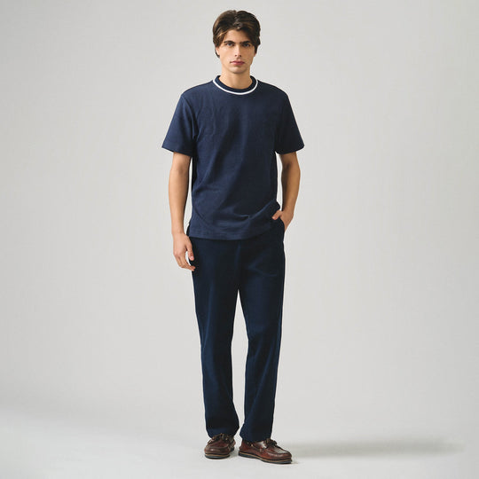 Regular Fit T-Shirt With Contrast Piping Detail In Textured Knit