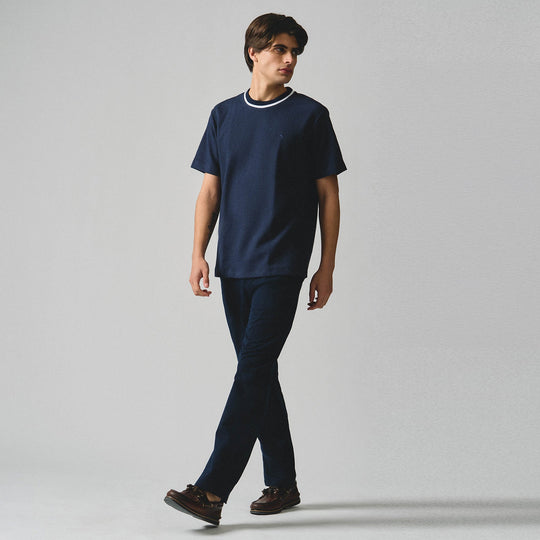 Regular Fit T-Shirt With Contrast Piping Detail In Textured Knit