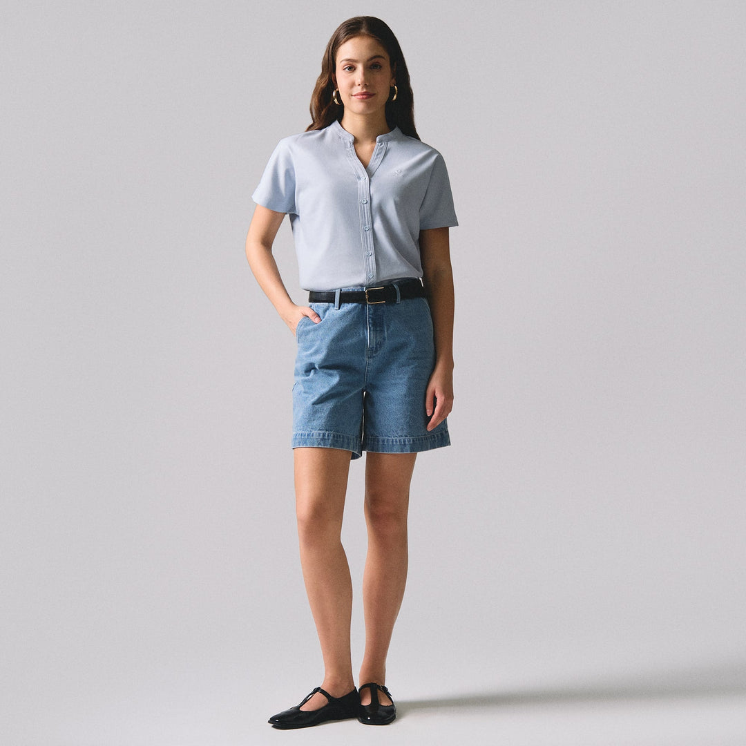 Y-Placket Button Down Shirt