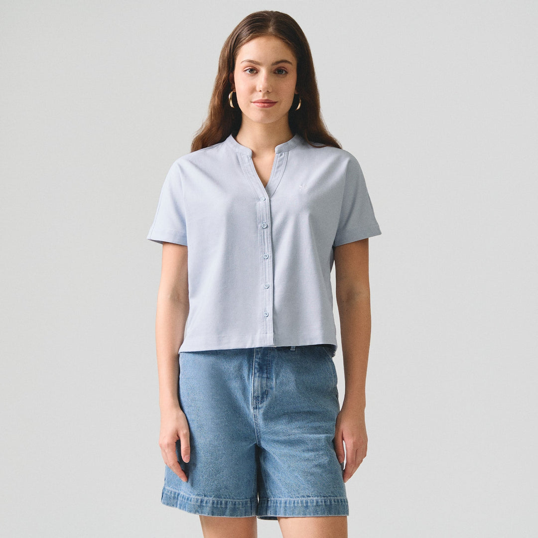 Y-Placket Button Down Shirt