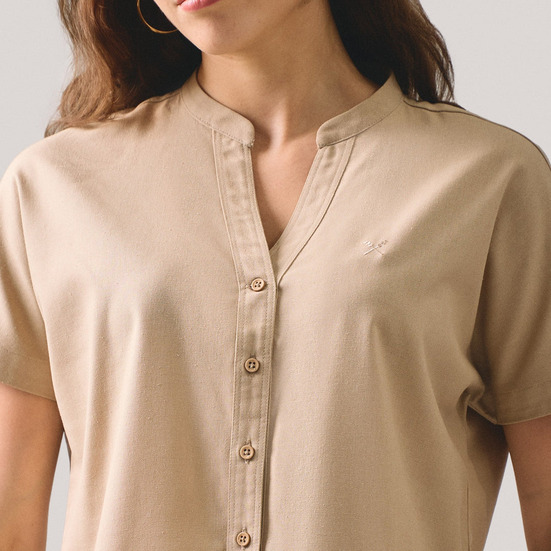 Y-Placket Button Down Shirt