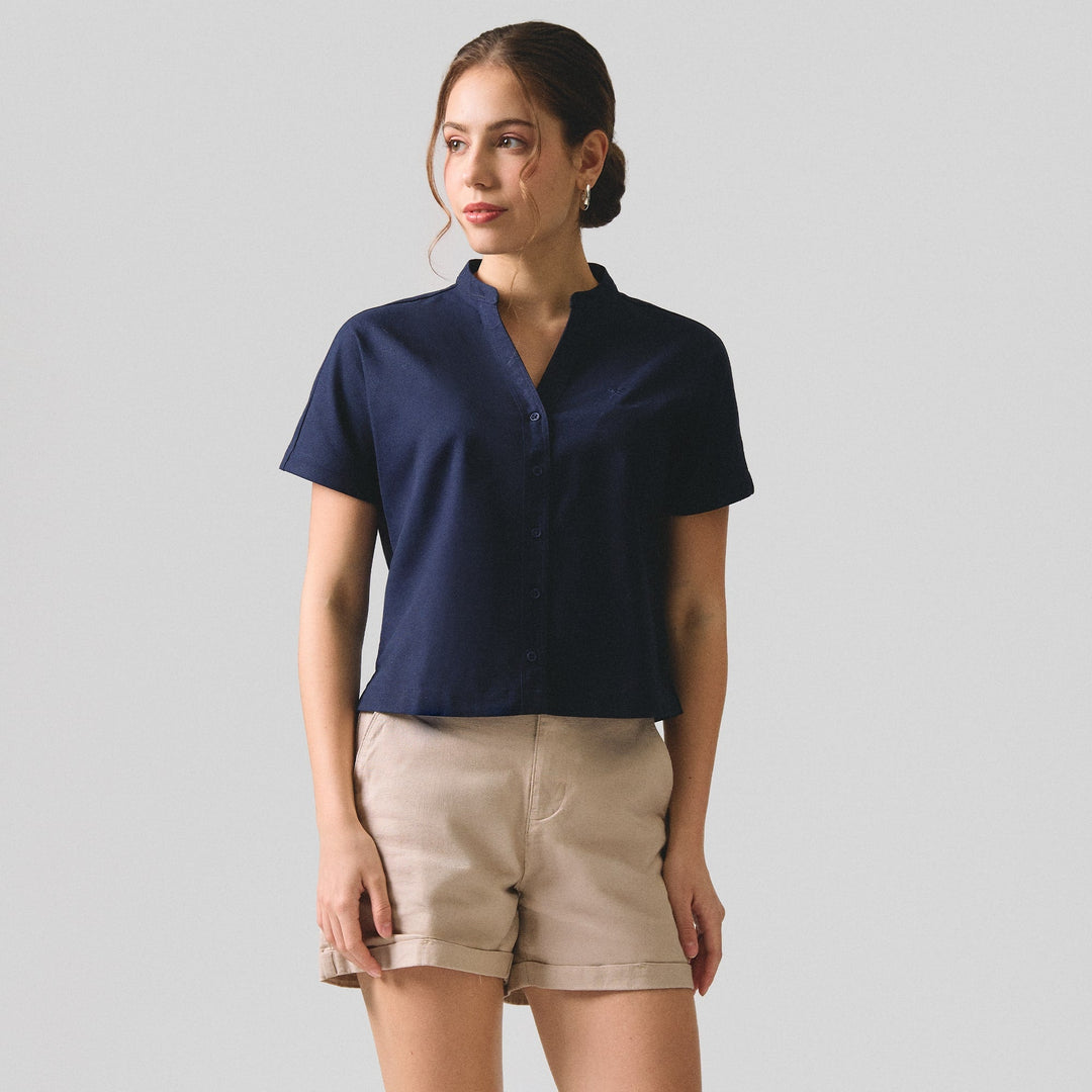 Y-Placket Button Down Shirt