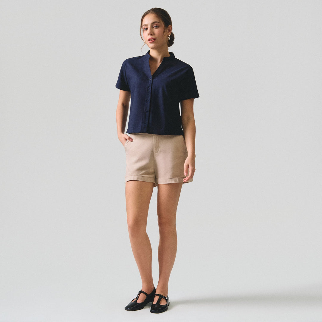 Y-Placket Button Down Shirt